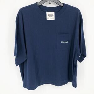 Marmot Womens T Shirt XL Blue Crew Neck Short Sleeve Pullover Chest Pocket NWOT